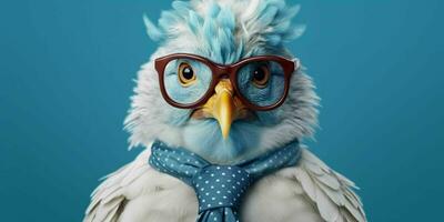 ai generado linda y gracioso pollo vistiendo lentes y casual atuendo. generativo ai foto