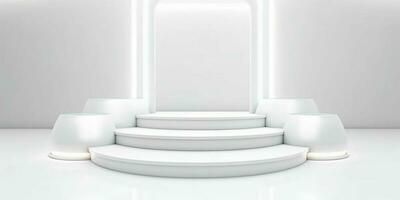 AI generated White 3D Room with Podium or Stand for Product Display. Futuristic Podium Scene. Generative AI photo