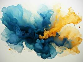 AI generated Blue and Gold Paint Splash and Texture on White Background. Paint Stain. Generative AI photo