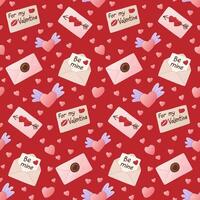 Valentines seamless pattern with flat envelopes, hearts, greeting cards. St Valentines day concept pattern. Trendy print design for textile, wallpaper, wrapping vector