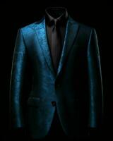 AI generated Elegant Blue Men's Suit Isolated on Black Background. Generative AI photo