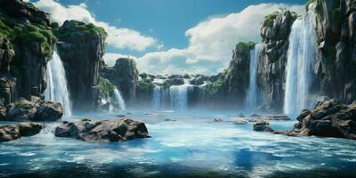 AI generated Beautiful and Stunning Waterfalls Landscape. Generative AI photo