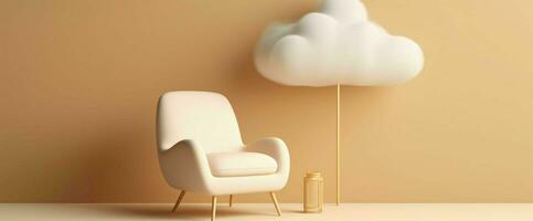 AI generated Minimalist Interior with Sofa and Cloud Lights. Generative AI photo