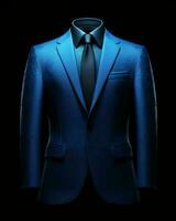 AI generated Elegant Blue Men's Suit Isolated on Black Background. Generative AI photo