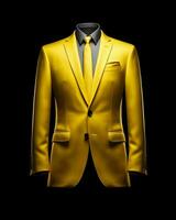 ai generado elegante amarillo de los hombres traje aislado en negro antecedentes. generativo ai foto