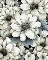 AI generated Elegant Black and White Flower Background. Monochrome Floral Illustration. Generative AI photo