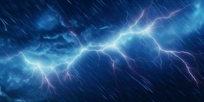 ai generado azul relámpago con oscuro nublado cielo. tormenta antecedentes. generativo ai foto