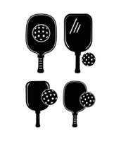 four different paddle pickleball rackets and balls vector