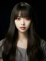 AI generated Portrait of beautiful young Korean woman with long straight hair with soft bangs, AI Generative photo