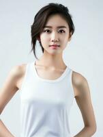 AI generated Portrait of young Asian female beauty model wearing tank top with clean white skin, studio photo, isolated white background, AI Generative photo