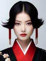 ai generado retrato de hermosa japonés mujer en aislado blanco antecedentes foto