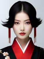 AI generated Portrait of beautiful Japanese woman on isolated white background photo