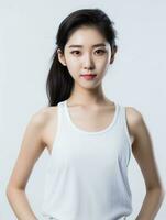 AI generated Portrait of young Asian female beauty model wearing tank top with clean white skin, studio photo, isolated white background, AI Generative photo