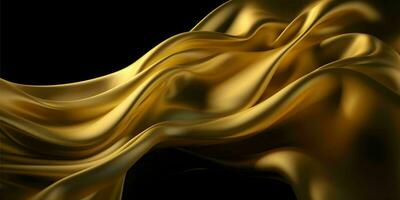 AI generated Luxurious Gold Silk Fabric Isolated on Black Background. Generative AI photo