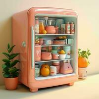 AI generated Cute Futuristic and Minimalist 3D Fridge Illustration. Generative AI photo