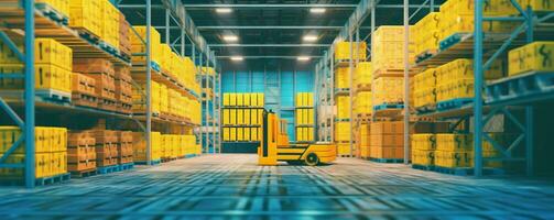 AI generated Huge Warehouse Logistic. Industrial Distribution Center Background. Generative AI photo