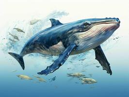 AI generated Blue Whale Illustration in Oil Paint Style. Generative AI photo