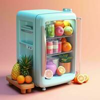 AI generated Cute Futuristic and Minimalist 3D Fridge Illustration. Generative AI photo