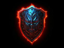 AI generated Fantasy Medieval Shield Isolated on Black Background. Shield with Game Style. Generative AI photo