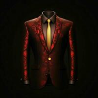 ai generado lujo y elegante rojo de los hombres traje con resumen motivo aislado en negro antecedentes. generativo ai foto