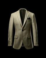 AI generated Elegant Beige Men's Suit with Gingham Motif Isolated on Black Background. Generative AI photo