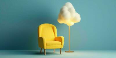 AI generated Minimalist Interior with Sofa and Cloud Lights. Generative AI photo