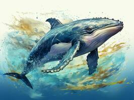 AI generated Blue Whale Illustration in Oil Paint Style. Generative AI photo