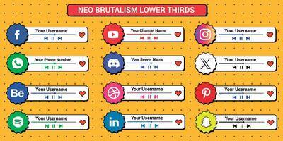 Neo-brutalism social media lower thirds set vector
