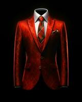 AI generated Luxury and  Elegant Red Men's Suit with Abstract Motif Isolated on Black Background. Generative AI photo