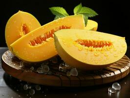 AI generated Fresh Canary Melon with Water Drops. Generative AI photo