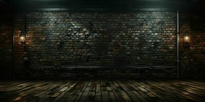 AI generated Black Brick Wall Texture Background. Room with Dark Brick Wall. Generative AI photo