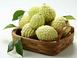 AI generated Fresh Custard Apples in a Basket. Sugar Apple. Healthy Fruit. Generative AI photo