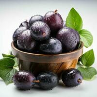 AI generated Fresh Damson Plums with Water Droplets. Jamun Fruit. Generative AI photo