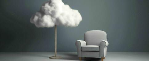 AI generated Minimalist Interior with Sofa and Cloud Lights. Generative AI photo