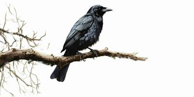 AI generated Crow Perched on a Tree Branch Isolated on White Background. Raven. Generative AI photo