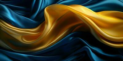 AI generated Luxurious Blue and Gold Silk Fabric Background. Generative AI photo