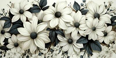 AI generated Elegant Black and White Flower Background. Monochrome Floral Illustration. Generative AI photo