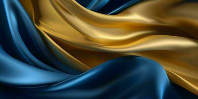 AI generated Luxurious Blue and Gold Silk Fabric Background. Generative AI photo