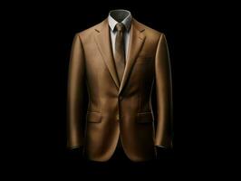 AI generated Elegant Brown Men's Suit Isolated on Black Background. Generative AI photo