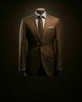 AI generated Elegant Brown Men's Suit Isolated on Black Background. Generative AI photo