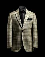 AI generated Elegant Beige Men's Suit with Gingham Motif Isolated on Black Background. Generative AI photo