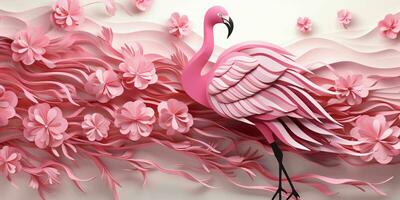 AI generated Beautiful Flamingo Illustration with Paper Art Style. Generative AI photo