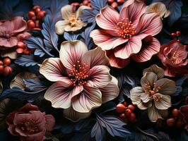 AI generated Beautiful 3D Flowers Illustration Background. Generative AI photo