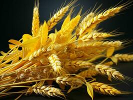 AI generated Yellow Wheat Ears Isolated on Black Background. Wheat Grains. Generative AI photo