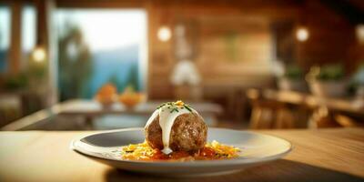 AI generated Delicious Meatballs with Sauce Served on a Plate. Generative AI photo