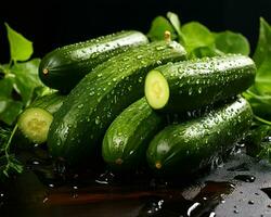 ai generado Fresco Pepino con agua gotas. generativo ai foto