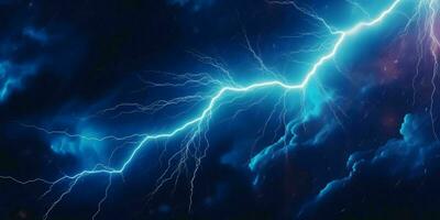 AI generated Blue Lightning with Dark Cloudy Sky. Thunderstorm Background. Generative AI photo