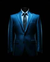 AI generated Elegant Blue Men's Suit Isolated on Black Background. Generative AI photo