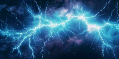 AI generated Blue Lightning with Dark Cloudy Sky. Thunderstorm Background. Generative AI photo