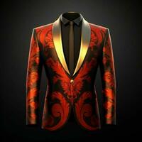 AI generated Luxury and  Elegant Red Men's Suit with Abstract Motif Isolated on Black Background. Generative AI photo